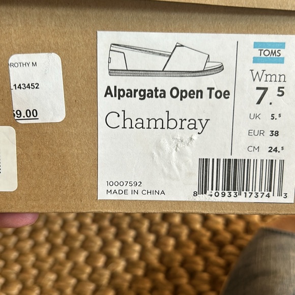 Tom’s Alpargata Open Toe Chambray Shoe Size 7.5 New! Never worn. - Picture 4 of 4